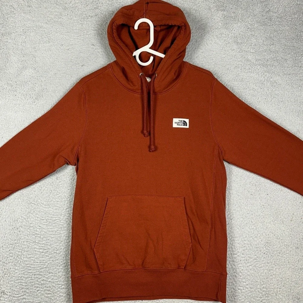 The North Face Hoodie Mens Medium Burnt Orange Pullover Logo Patch Sweatshirt